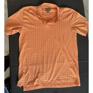 David Taylor Collection Polo Shirt Mens L Orange Plaid Short Sleeve Subtle Print